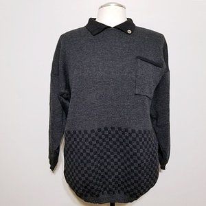 Vintage Donna Parker Made in France Pure Wool Oversized Polo Collar Sweater XL*